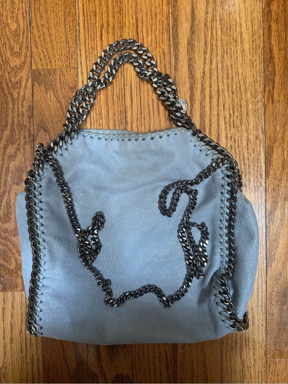 Stella McCartney Mini Falabella Grey Faux-Leather Tote Bag with Gunmetal Chain